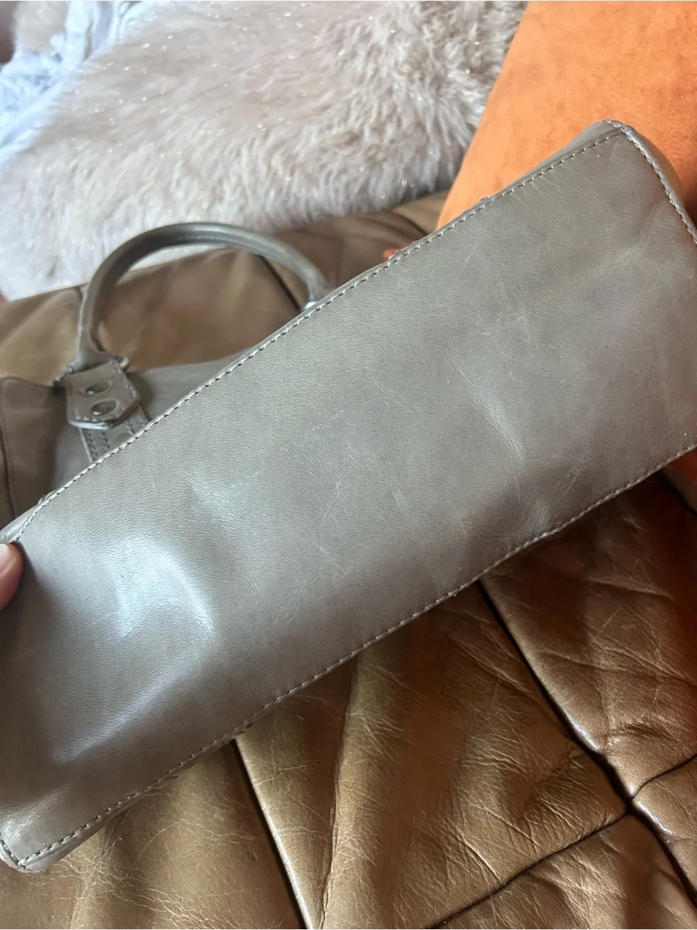FRYE Melissa ICE purse leather Leather Tote Handbag Gray - Women's Carryall bag